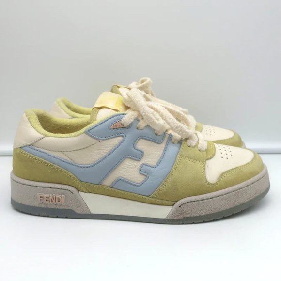 Fendi Match Sneakers Yellow Suede & Light Blue Leather Size 38 - Picture 3 of 12